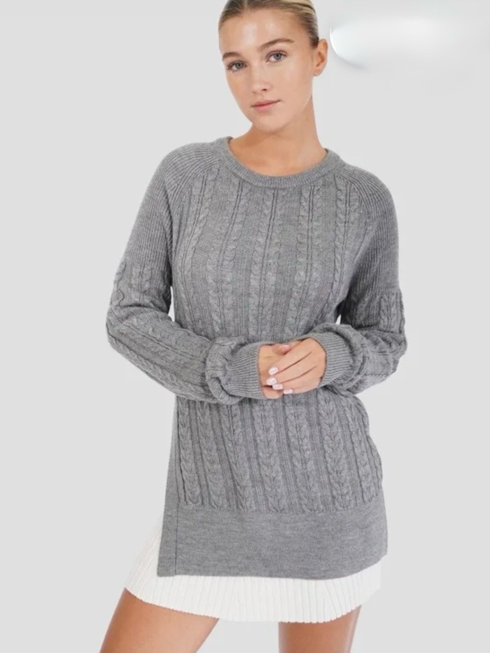 Classic Gray Cable Crewneck Sweater